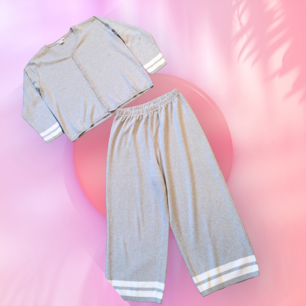 Joan Vass Cardigan Sweatsuit Two Piece Loungewear Set NWOT